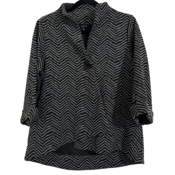 Comfy USA Herringbone Zigzag Button Front Asymmetric Jacket Lagenlook Size XS - Picture 1 of 6